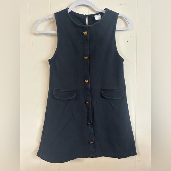 Zara. Size 13/14 girls pinafore dress. Gold heart buttons, dark navy blue - Picture 1 of 7